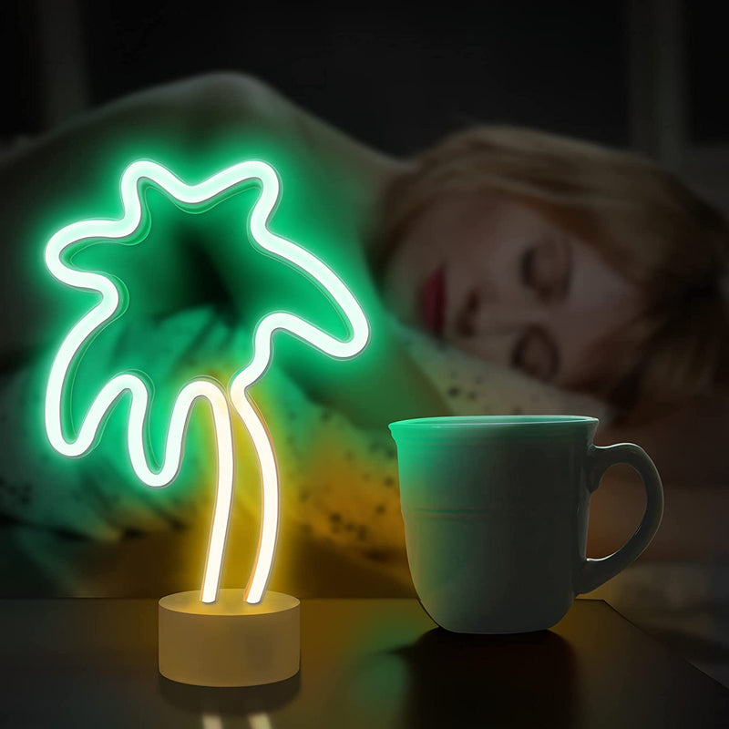 【We donate £1 for every £10 sold to aid Turkey】Coconut Tree Neon Light for Bedroom, Desktop, Tabletop Decor - Battery/USB Powered Led Palm Tree Light