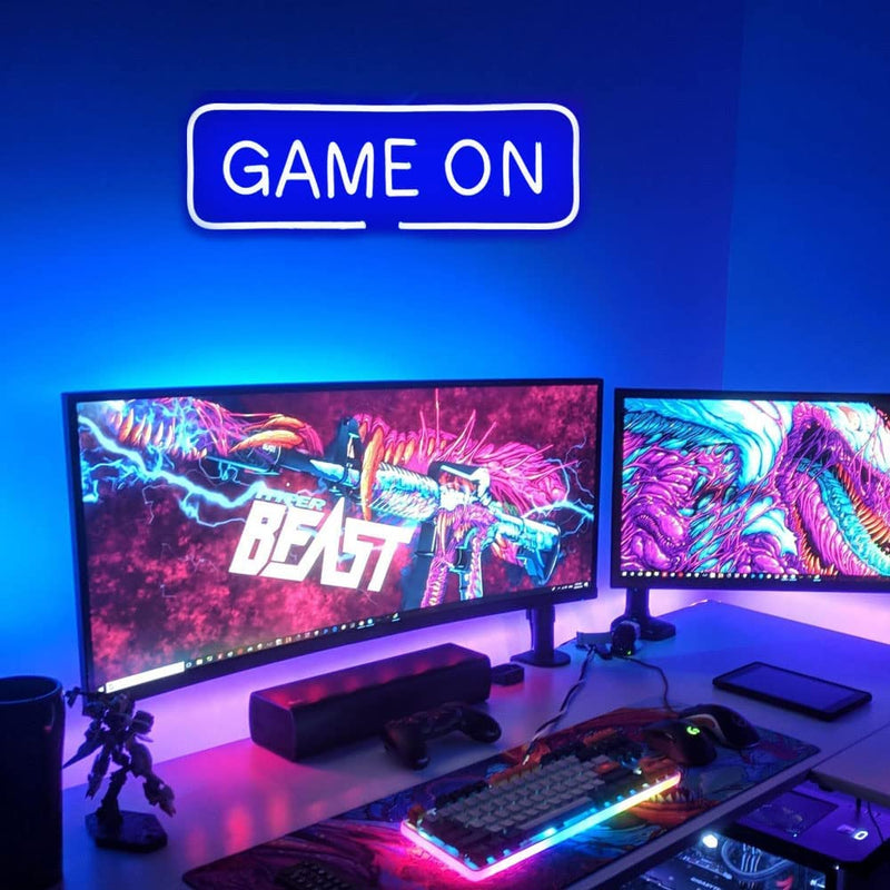 【We donate £1 for every £10 sold to aid Turkey】Game On USB Powered Led Neon Signs Wall Decor For Boys Game Room decor,Gaming Zone, Man Cave, BedRoom,Christmas (Blue)