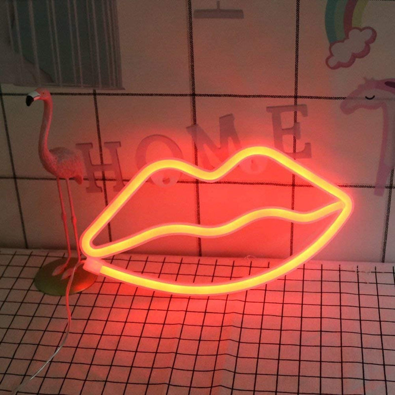 【We donate £1 for every £10 sold to aid Turkey】Lips Shaped Neon Signs Led Romantic Art Decorative Neon Lights Wall Decor for Christmas Gift Studio Party Kids Room Living Room Wedding Party Decoration