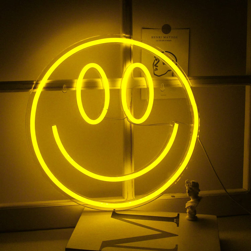 【We donate £1 for every £10 sold to aid Turkey】Smile Face Neon Sign Led Neon Light Wall Decor Smiley Face Light Up Signs USB Powered Yellow Neon Signs for Bedroom Kids Room Wedding Party Decoration