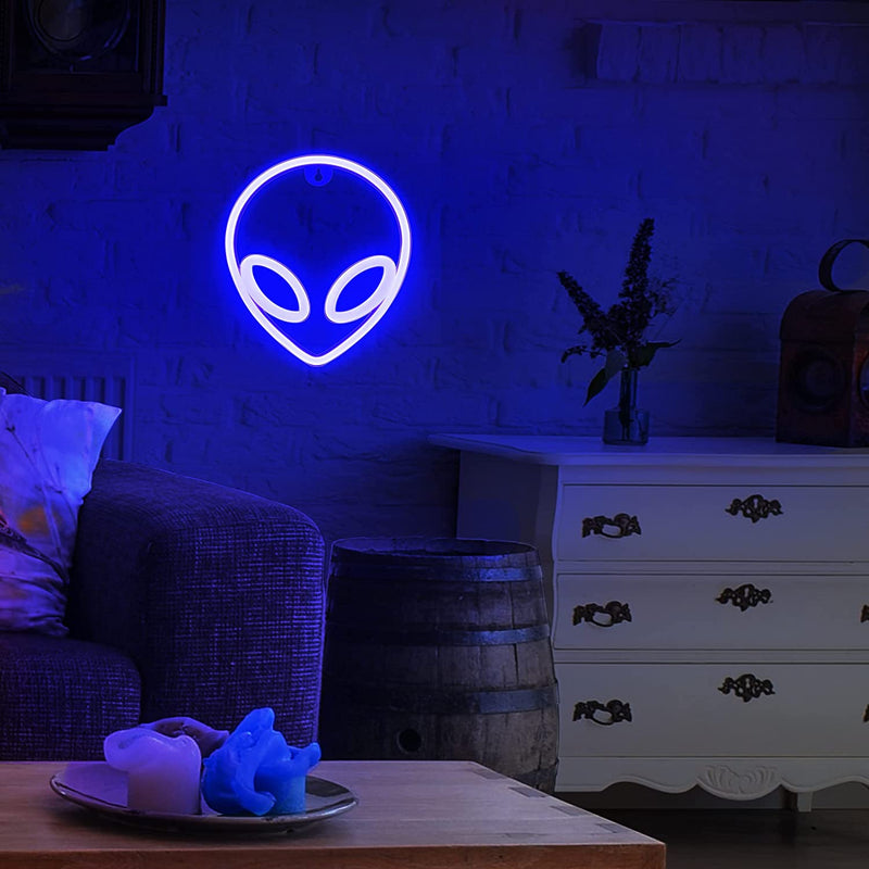【We donate £1 for every £10 sold to aid Turkey】Alien Neon Sign, USB Powered Blue Alien Neon Lights, Cool Alien Light Neon Signs for Bedroom, Gaming Room