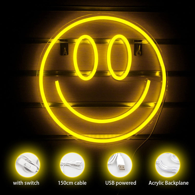 【We donate £1 for every £10 sold to aid Turkey】Smile Face Neon Sign Led Neon Light Wall Decor Smiley Face Light Up Signs USB Powered Yellow Neon Signs for Bedroom Kids Room Wedding Party Decoration