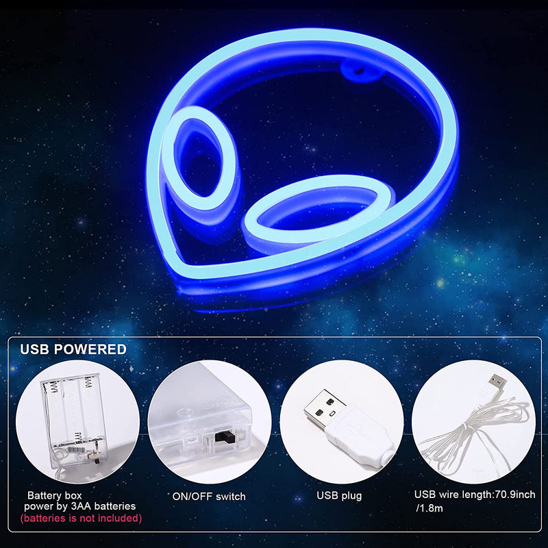 【We donate £1 for every £10 sold to aid Turkey】Alien Neon Sign, USB Powered Blue Alien Neon Lights, Cool Alien Light Neon Signs for Bedroom, Gaming Room