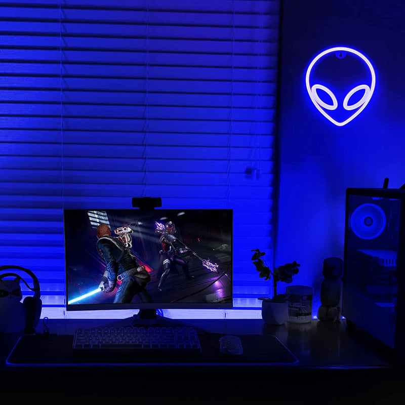 【We donate £1 for every £10 sold to aid Turkey】Alien Neon Sign, USB Powered Blue Alien Neon Lights, Cool Alien Light Neon Signs for Bedroom, Gaming Room