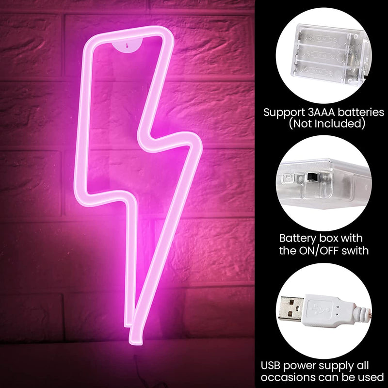 【We donate £1 for every £10 sold to aid Turkey】Aesthetic Room Decor Neon Signs LED Decorative Lights Shaped Light Lightning Bolt Shape Indoor for Decoration Living Birthday Party Sign Bedroom Kawaii Stuff up Wedding Party (Pink)