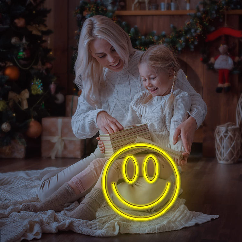 【We donate £1 for every £10 sold to aid Turkey】Smile Face Neon Sign Led Neon Light Wall Decor Smiley Face Light Up Signs USB Powered Yellow Neon Signs for Bedroom Kids Room Wedding Party Decoration