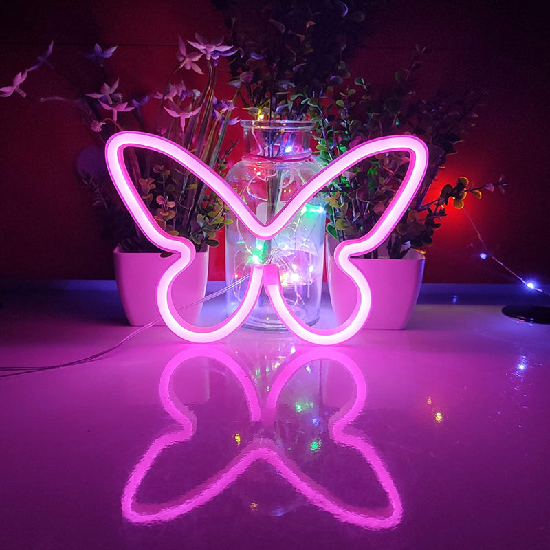 【We donate £1 for every £10 sold to aid Turkey】Butterfly Neon Signs,USB or 3-AA Battery Powered Neon Light Girls Bedroom Wall Decor,Kids Birthday Gift,Wedding Party Supplies Business Gifts Neon Signs (Pink)