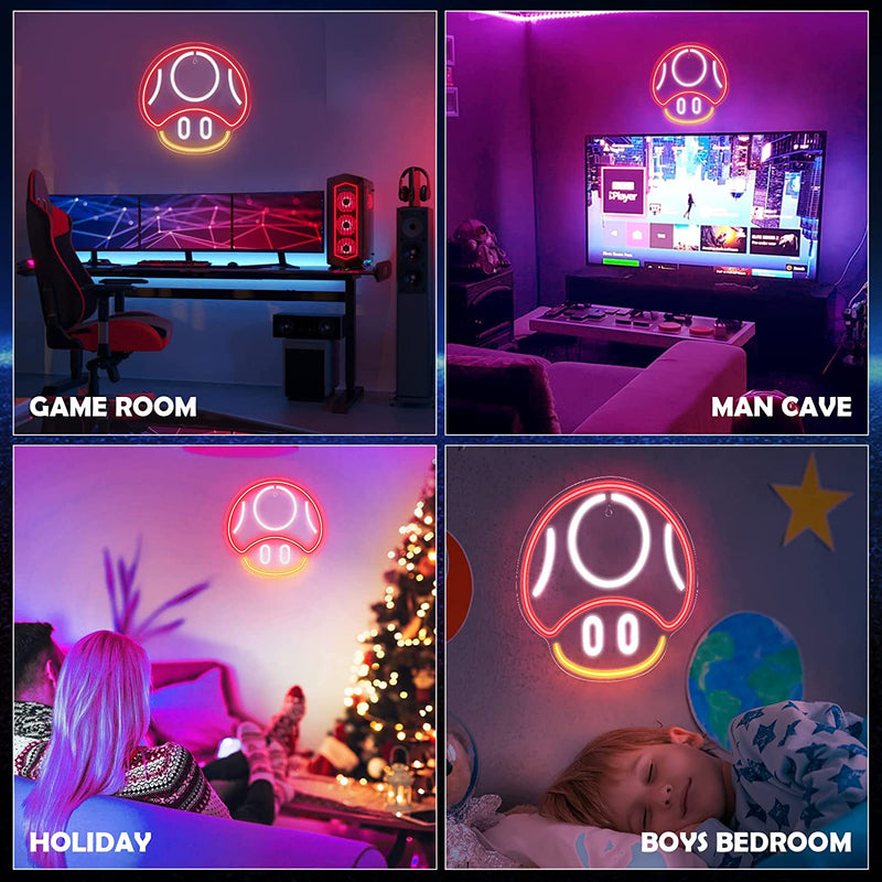 【We donate £1 for every £10 sold to aid Turkey】Gaming Neon Sign, Mushroom Neon Sign for Game Room Decor,Kids Room - Gaming Mushroom Wall Decor - Gamer Gifts for Boys, Kids (Red)