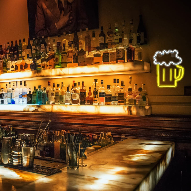 Beer Neon Signs Beer Signs for Man Cave Bar Nightclub Beach Store Design Holiday Celebration Party Decor USB Operated(14.2"x12.2")