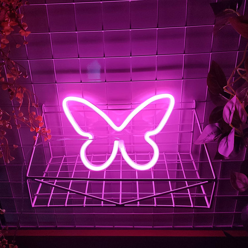 【We donate £1 for every £10 sold to aid Turkey】Butterfly Neon Signs,USB or 3-AA Battery Powered Neon Light Girls Bedroom Wall Decor,Kids Birthday Gift,Wedding Party Supplies Business Gifts Neon Signs (Pink)