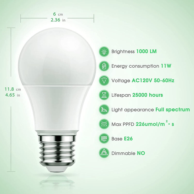 Grow Light Bulbs,A19 Bulb, Full Spectrum,available on amz,10% off code:S8UKDX3J,click buy on amz button below