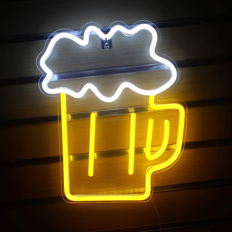 Beer Neon Signs Beer Signs for Man Cave Bar Nightclub Beach Store Design Holiday Celebration Party Decor USB Operated(14.2"x12.2")