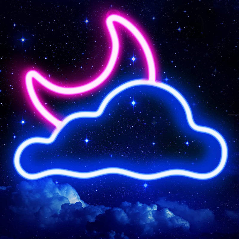 【We donate £1 for every £10 sold to aid Turkey】Cloud and Moon Led Neon Light, Neon Lights Sign for Wall Decor USB Powered Led Neon Signs for Bedroom Kids Room Wedding Party Decoration