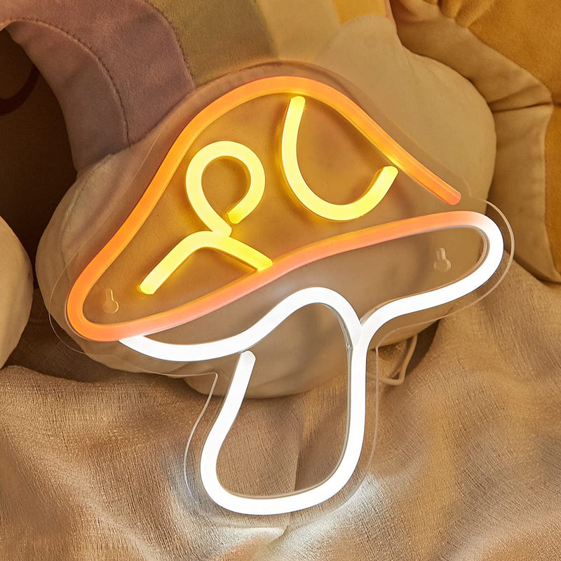【We donate £1 for every £10 sold to aid Turkey】Mushroom Cute Neon Sign, USB Powered Neon Signs Night Light, 3D Wall Art & Game room Bedroom Living Room Decor lamp for Children Kids Girl
