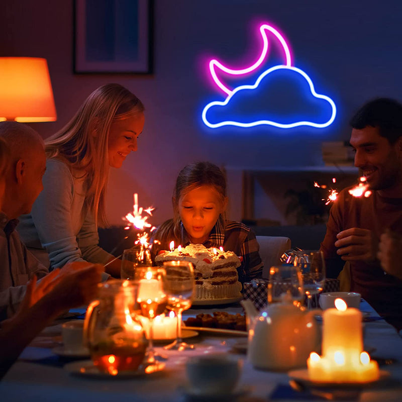 【We donate £1 for every £10 sold to aid Turkey】Cloud and Moon Led Neon Light, Neon Lights Sign for Wall Decor USB Powered Led Neon Signs for Bedroom Kids Room Wedding Party Decoration