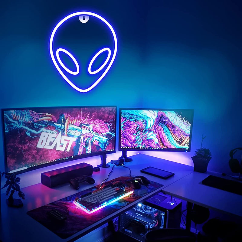【We donate £1 for every £10 sold to aid Turkey】Alien Neon Sign, USB Powered Blue Alien Neon Lights, Cool Alien Light Neon Signs for Bedroom, Gaming Room