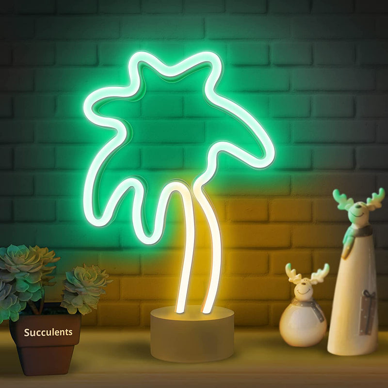 【We donate £1 for every £10 sold to aid Turkey】Coconut Tree Neon Light for Bedroom, Desktop, Tabletop Decor - Battery/USB Powered Led Palm Tree Light