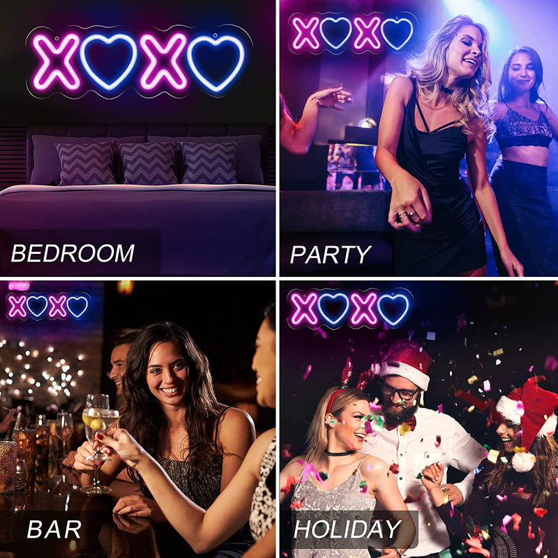 【We donate £1 for every £10 sold to aid Turkey】XOXO Neon Signs for Wall Decor, Led Neon Lights Signs for Bedroom with USB Powered, Light Up Acrylic Neon Light for Bar Wall, Wedding Decor & Party