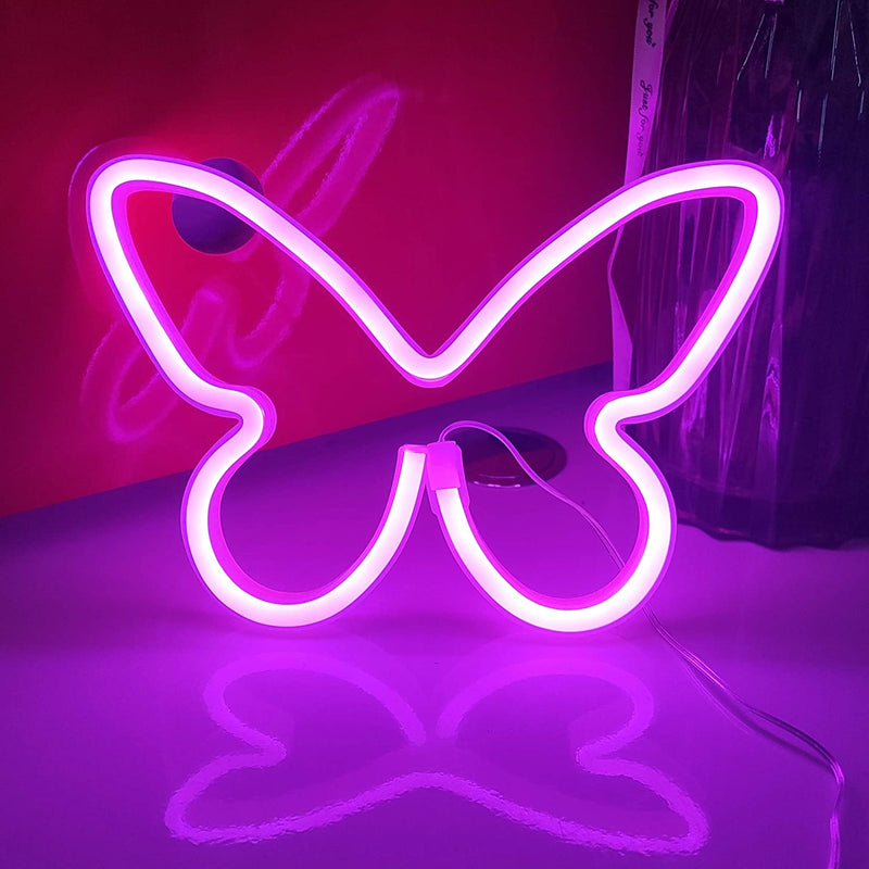 【We donate £1 for every £10 sold to aid Turkey】Butterfly Neon Signs,USB or 3-AA Battery Powered Neon Light Girls Bedroom Wall Decor,Kids Birthday Gift,Wedding Party Supplies Business Gifts Neon Signs (Pink)