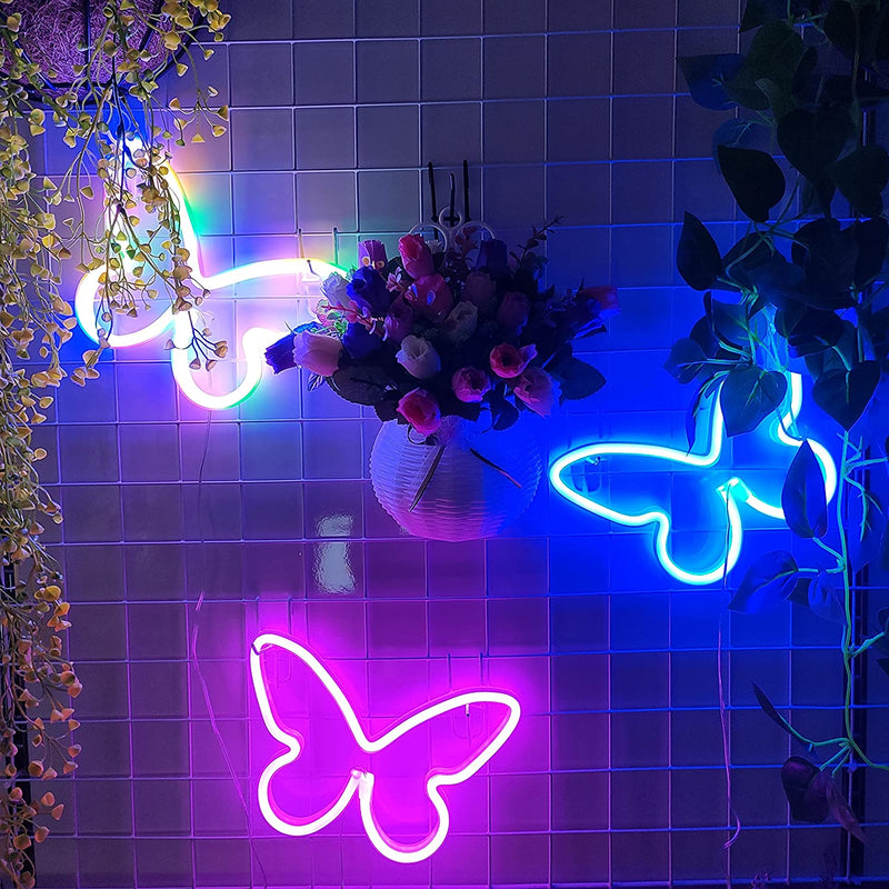 【We donate £1 for every £10 sold to aid Turkey】Butterfly Neon Signs,USB or 3-AA Battery Powered Neon Light Girls Bedroom Wall Decor,Kids Birthday Gift,Wedding Party Supplies Business Gifts Neon Signs (Pink)